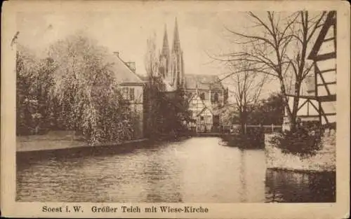 Ak Soest in Westfalen, Großer Teich, Wiese-Kirche