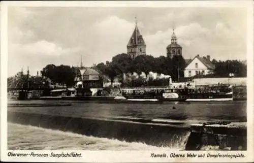 Ak Hameln in Niedersachsen, Oberes Wehr, Dampferanlegeplatz