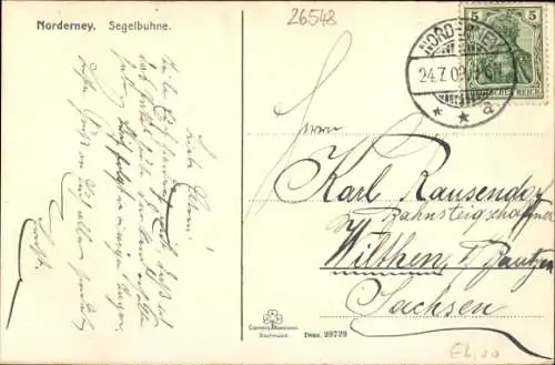 Ak Nordseebad Norderney Ostfriesland, Segelbuhne