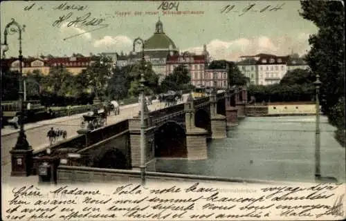 Ak Frankfurt am Main, Untermainbrücke, Kuppel des neuen Schauspielhauses