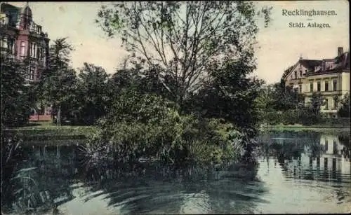 Ak Recklinghausen im Ruhrgebiet, Städt. Anlagen, Teich