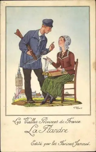 Künstler Ak Les Vieilles Provinces de France La Flandre, Farines Jammet Werbung