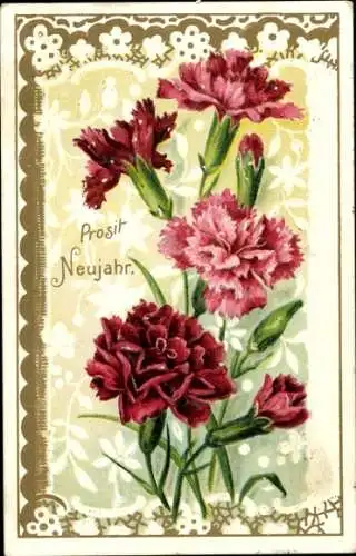 Präge Litho Glückwunsch Geburtstag, Nelkenblüten