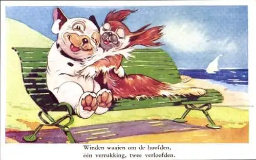 Künstler Ak Studdy, George E., Bonzo the Dog, Winden waaien om de hoofden