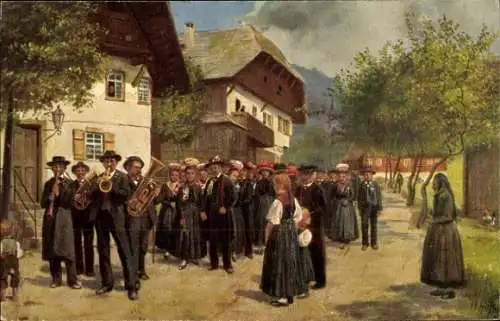 Künstler Ak Hoffmann, H., Bauernhochzeit, Schwarzwälder Tracht, Musikanten