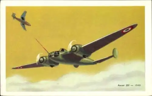 Künstler Ak Französisches Militärflugzeug, Amiot 351, 1940, Reklame, Chocolats Tobler