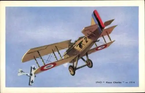 Ak Französisches Kampfflugzeug SPAD S.VII Vieux Charles, Jagdflugzeug, 1916