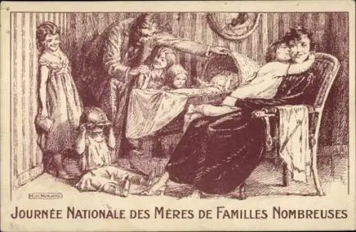 Künstler Ak Journee Nationale des Meres de Familles Nombreuses