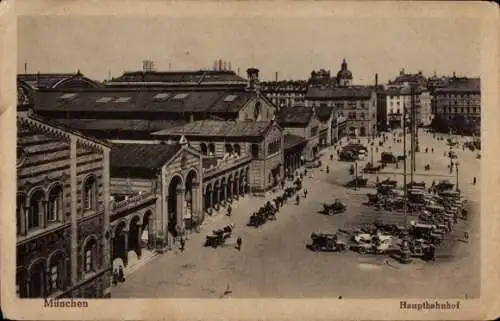 Ak München, Hauptbahnhof, Kutschen