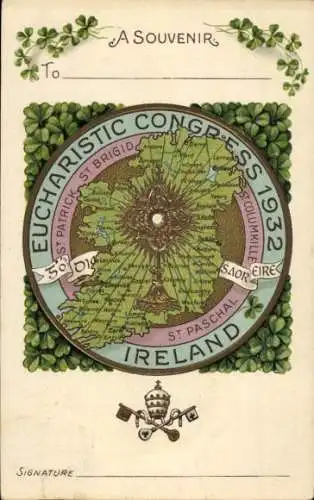 Ak Irland, Eucharistischer Kongress 1932, Landkarte, St. Patrick