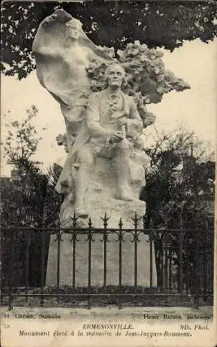 Ak Ermenonville Oise, Jean Jacques Rousseau Denkmal