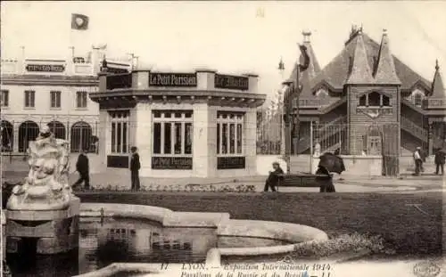 Ak Lyon Rhône, Kolonialausstellung 1914, Pavillons von Russland und Brasilien