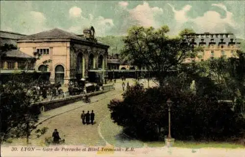 Ak Lyon Rhône, Bahnhof Perrache und Hôtel Terminus