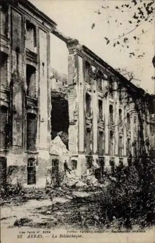 Ak Arras Pas de Calais, zerstörte Bibliothek, Ruine