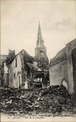 Ak Arras Pas de Calais, Rue de la Douzieme, Kirche, Ruine