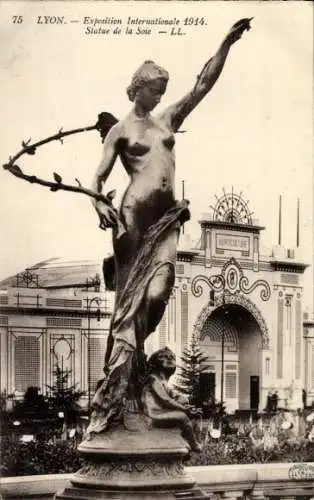 Ak Lyon Rhône, Internationale Ausstellung 1914, Statue