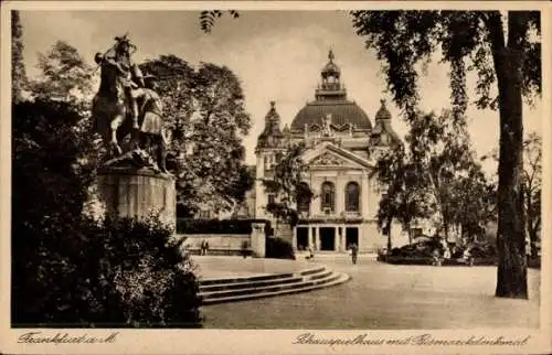 Ak Frankfurt am Main, Schauspielhaus, Bismarckdenkmal