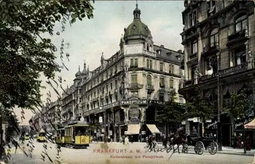 Ak Frankfurt am Main, Kaiserstraße mit Panopticum, Straßenbahnen