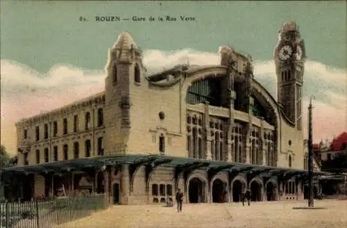 Ak Rouen Seine Maritime, Bahnhof, Rue Verte