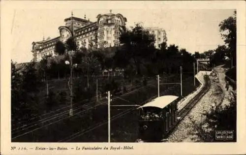 Ak Évian les Bains Haute Savoie, Le Funiculaire du Royal Hotel, Standseilbahn