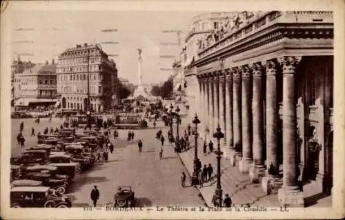 Ak Bordeaux-Gironde, Theater und Place de la Comédie