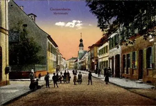 Ak Germersheim, Blick in die Marktstraße mit Passanten und Kirche