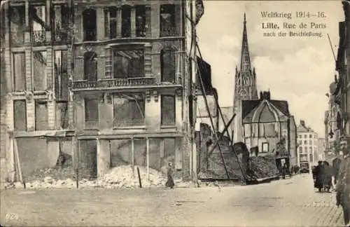 Ak Lille Nord, Rue de Paris nach der Beschießung