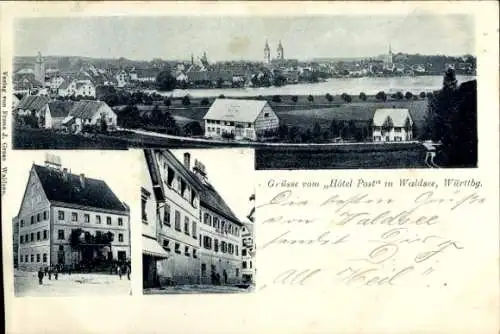 Ak Bad Waldsee in Oberschwaben Württemberg, Gesamtansicht, Hotel Post