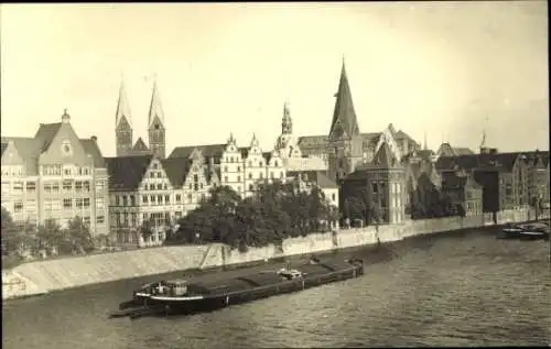 Ak Hansestadt Bremen, Teilansicht, Kirche, Lastkahn