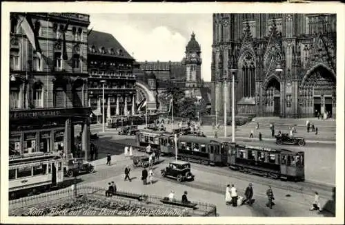 Ak Köln am Rhein, Hauptbahnhof und Deichmann-Haus, Restaurant Schmid am Dom, Straßenbahn