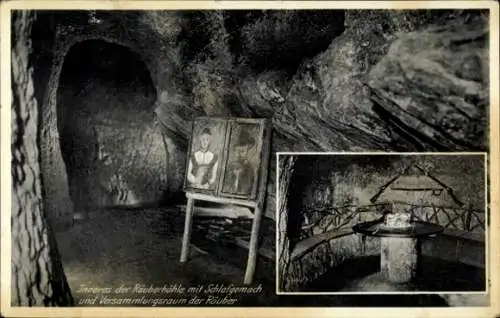 Ak Wiesbaden in Hessen, Leichtweißhöhle im Nerotal, Räuberhöhle, Schlafgemach, Versammlungsraum