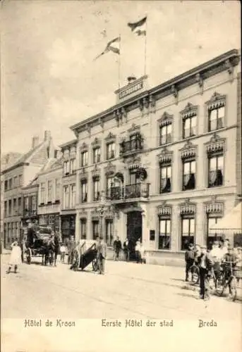 Ak Breda Nordbrabant, Hotel de Kroon, Kutsche, Radfahrer