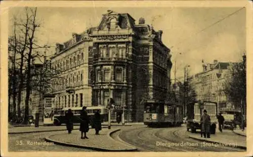 Ak Rotterdam Südholland Niederlande, Diergaardelaan, Stationsweg, Straßenbahn