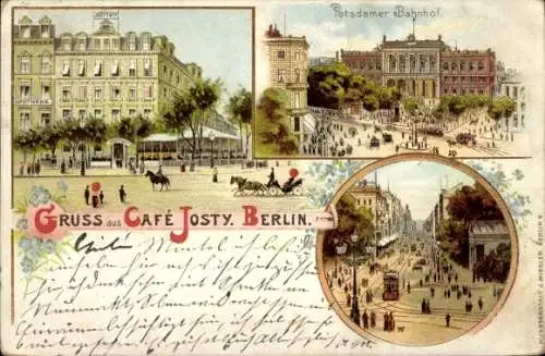 Litho Berlin Mitte, Café Josty, Potsdamer Bahnhof, Straßenpartie