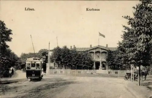 Ak Liepaja Libau Lettland, Kurhaus, Straßenbahn Nr. 13