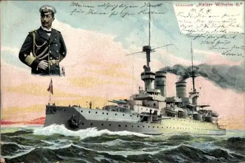 Ak Deutsches Kriegsschiff, SMS Kaiser Wilhelm II., Linienschiff, Kaiserliche Marine, Portrait