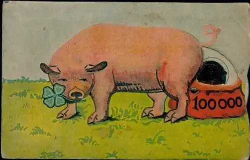 Mechanische Ak Schwein, Geldsack, Glücksklee