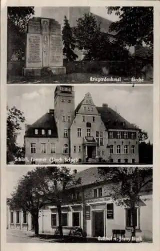 Ak Cammer bei Belzig, Kriegerdenkmal, Kirche, Schloss, Gasthof Franz Block