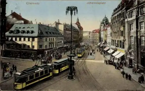 Ak Chemnitz in Sachsen, Johannisplatz, Straßenbahn