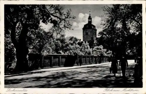 Ak Luckenwalde in Brandenburg, Marktturm, Straßenpartie