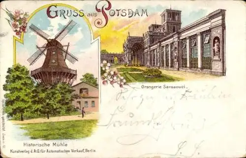 Litho Potsdam in Brandenburg, Historische Windmühle, Orangerie Sanssouci