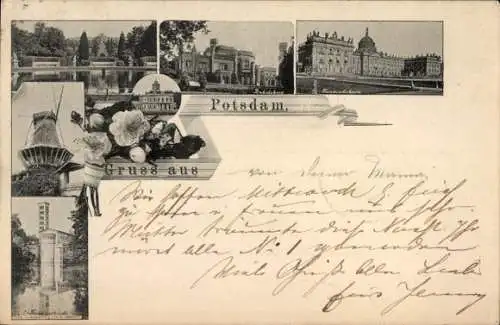 Ak Potsdam, Windmühle, Sanssouci, Friedenskirche, Babelsberg