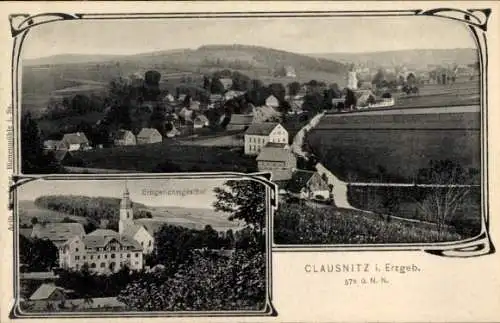 Ak Clausnitz Rechenberg Bienenmühle im Erzgebirge, Erbgerichtsgasthof, Panorama vom Ort