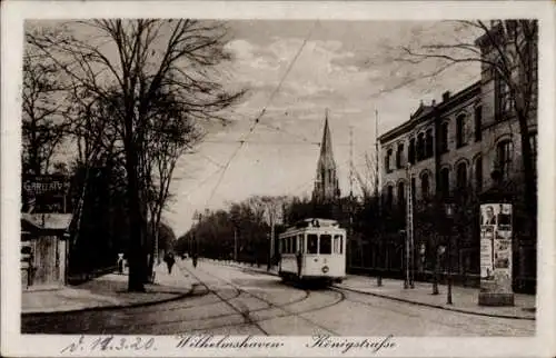 Ak Wilhelmshaven an der Nordsee, Königsstraße, Straßenbahn, Litfaßsäule