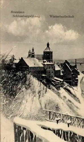 Ak Grudziądz Graudenz Westpreußen, Schlossberg, Abhang, Winter