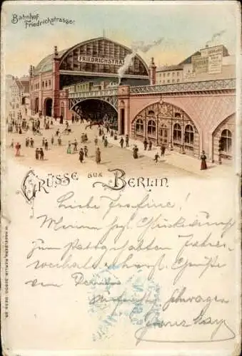 Litho Berlin, Bahnhof Friedrichstraße, Dampfeisenbahn