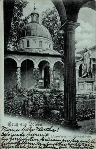 Mondschein Ak Potsdam, Mausoleum, Friedenkirche