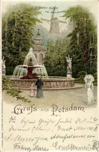 Litho Potsdam, Historische Mühle, Springbrunnen