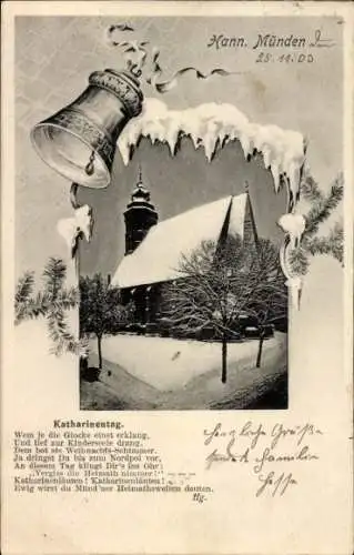 Gedicht Ak Hann. Münden in Niedersachsen, Katharinentag, Kirche, Winter, Glocke