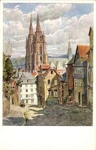 Künstler Ak K. Lindegreen, Marburg, Am Roten Graben, Nr. 3